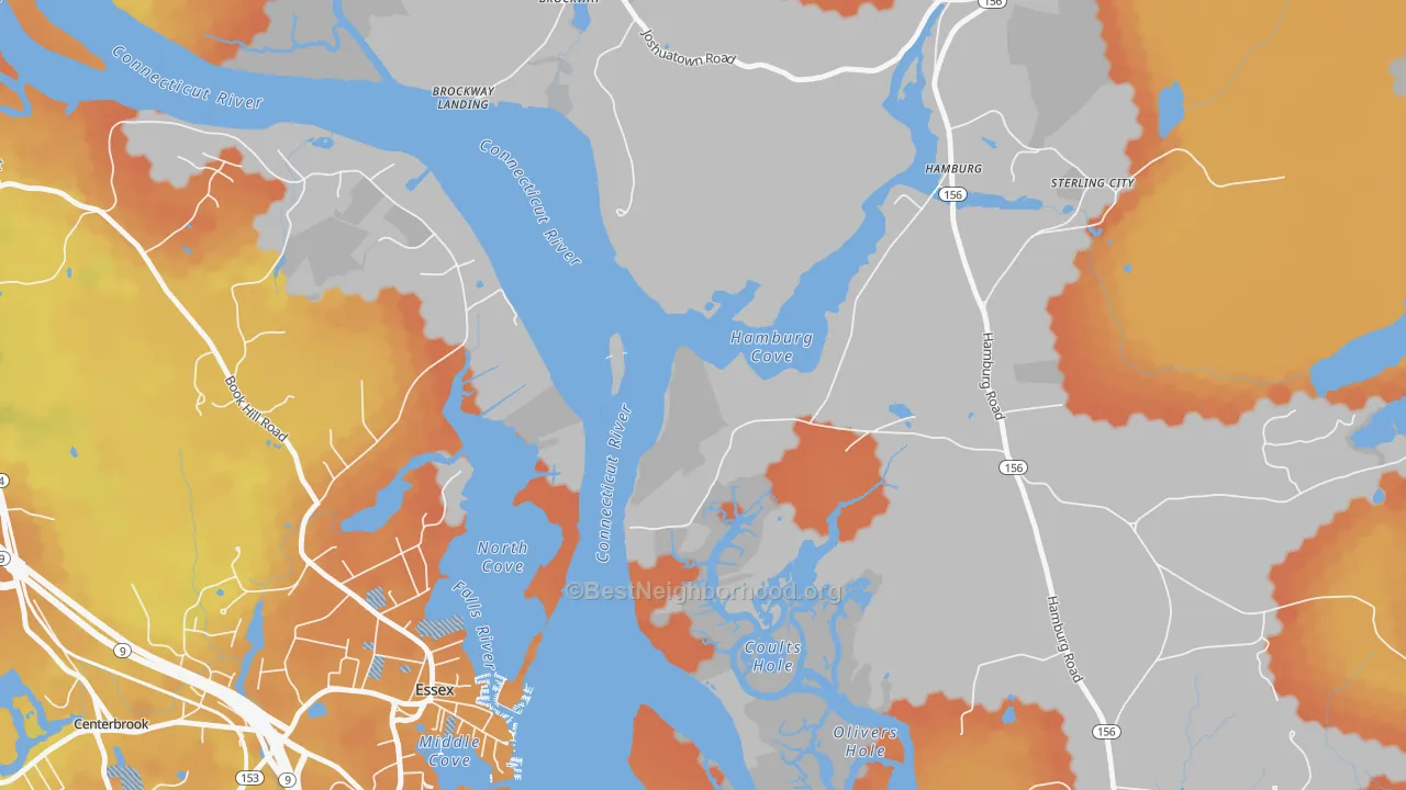 Bike Grade map of Essex Village, CT