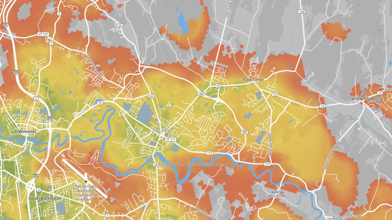 Bike Grade map of Essex, VT