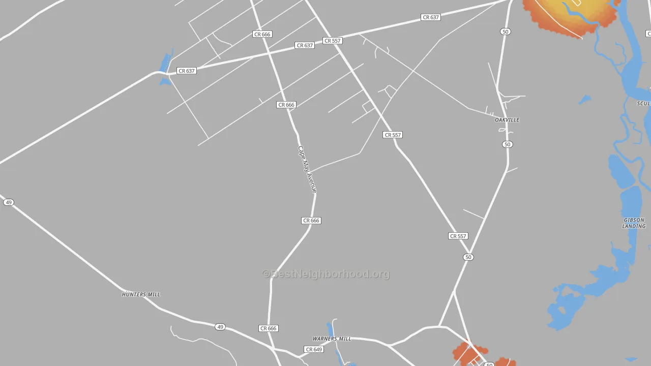 Bike Grade map of Estelville, NJ