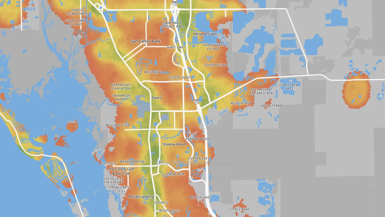 Bike Grade map of Estero, FL