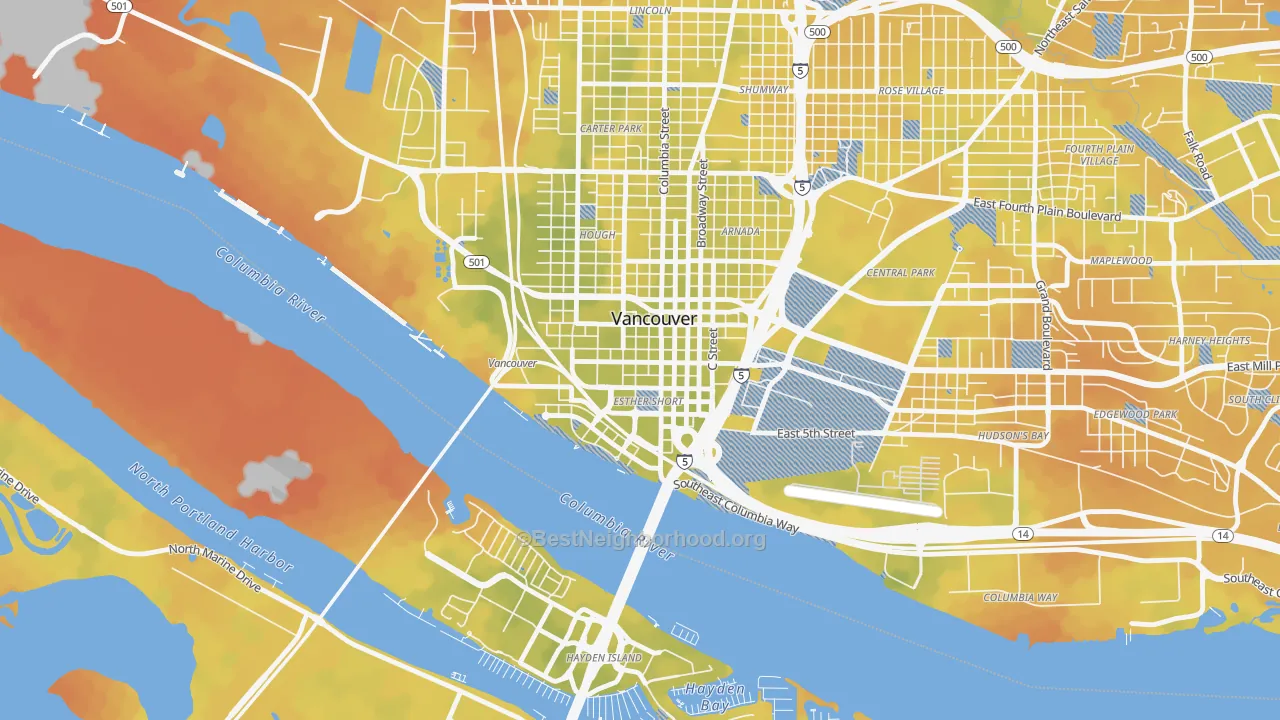 Bike Grade map of Esther Short, Vancouver, WA