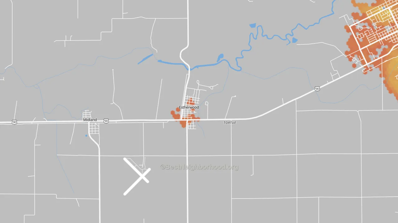 Bike Grade map of Estherwood, LA