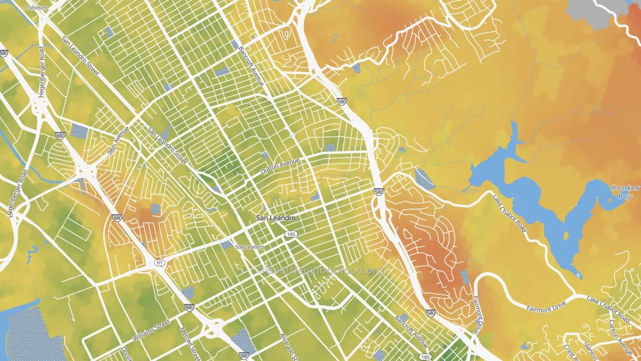 Bike Grade map of Estudillo Estates-Glen, San Leandro, CA