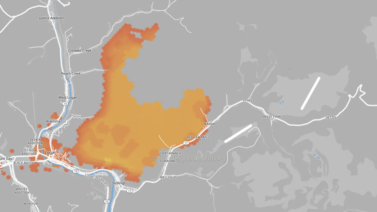 Bike Grade map of Ethel, WV