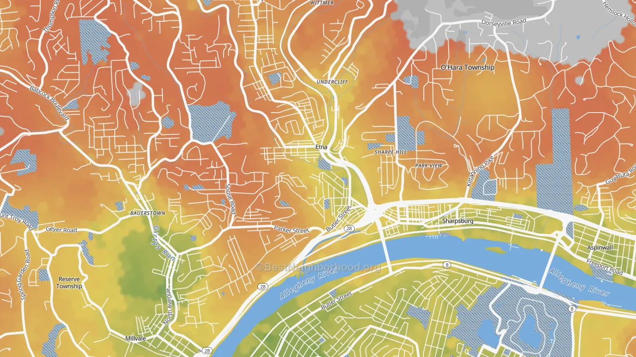 Bike Grade map of Etna, PA