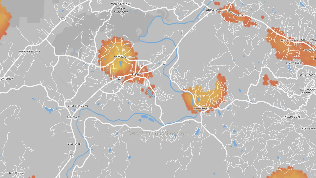 Bike Grade map of Etowah, NC