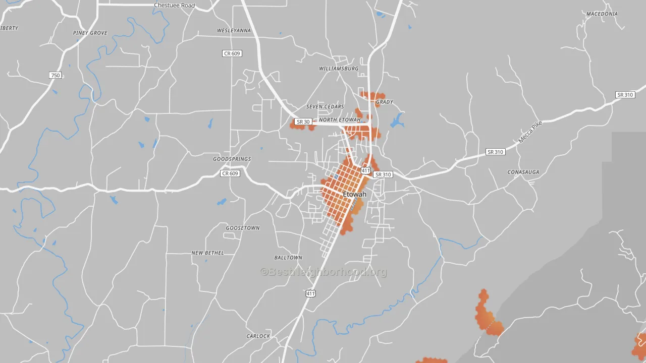 Bike Grade map of Etowah, TN