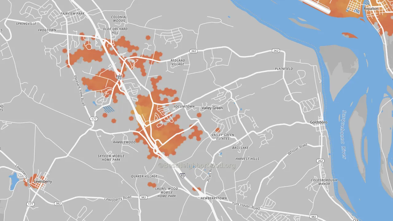 Bike Grade map of Etters, PA