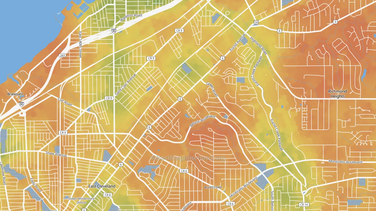 Bike Grade map of Euclid-Green, Cleveland, OH