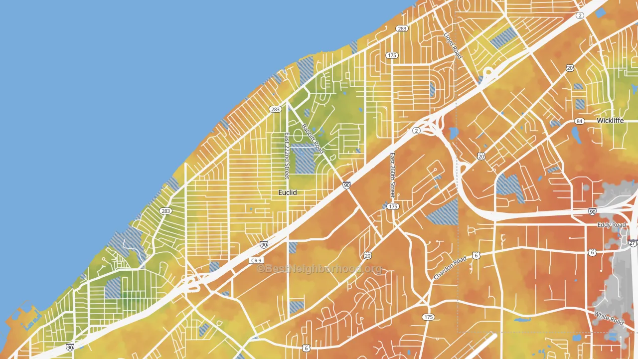 Bike Grade map of Euclid, OH