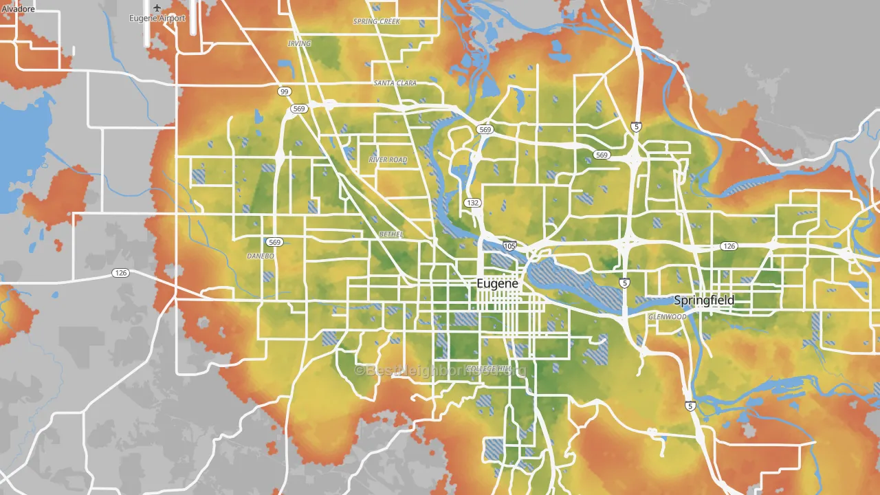 Bike Grade map of Eugene, OR