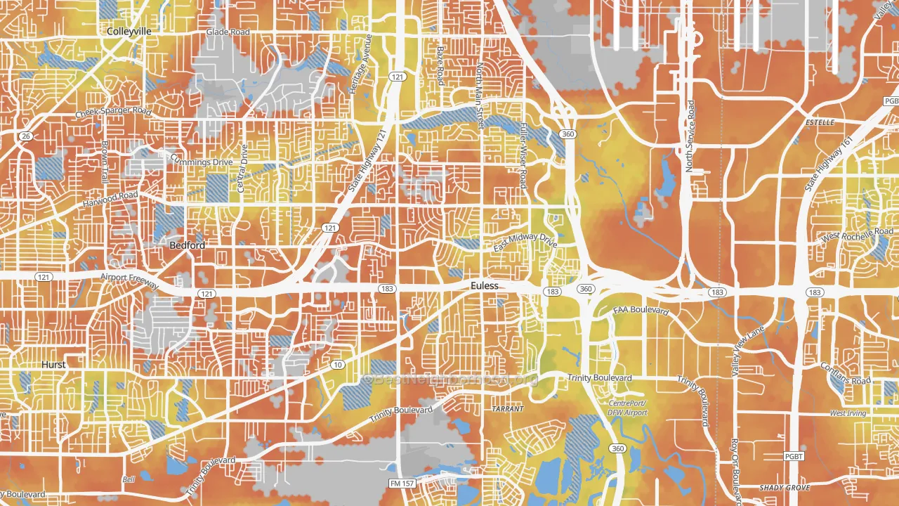 Bike Grade map of Euless, TX