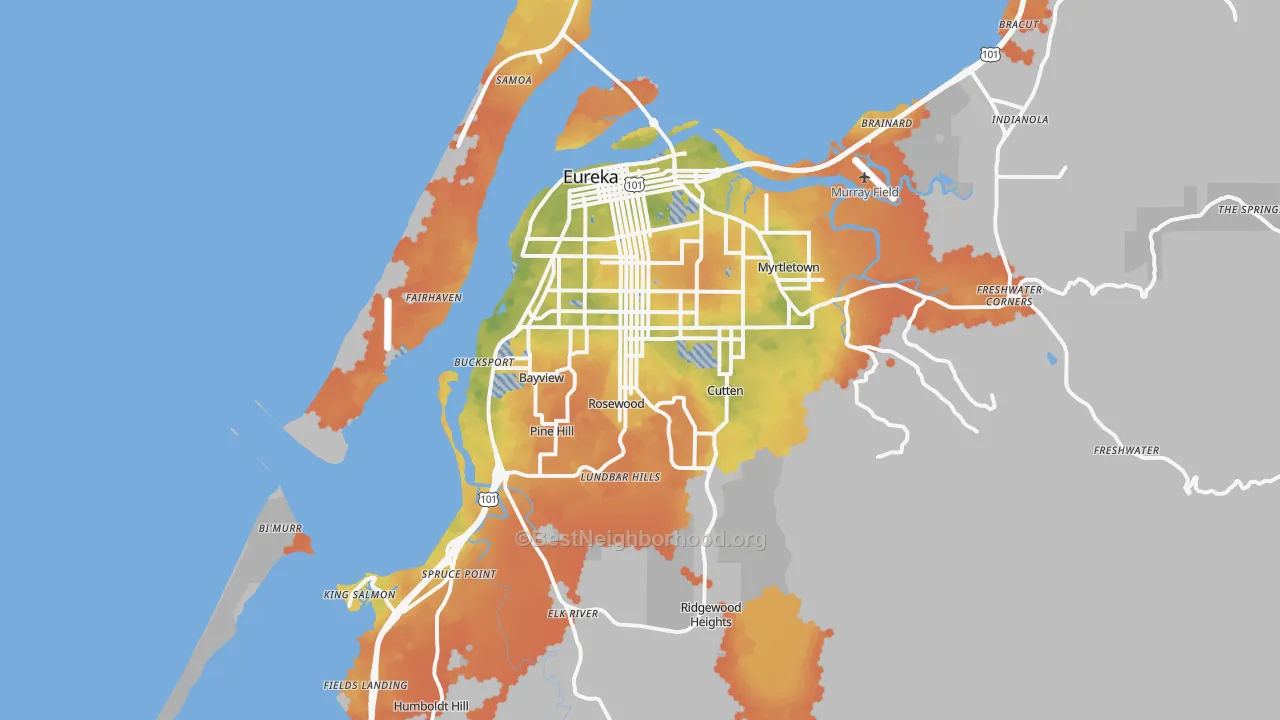 Bike Grade map of Eureka, CA