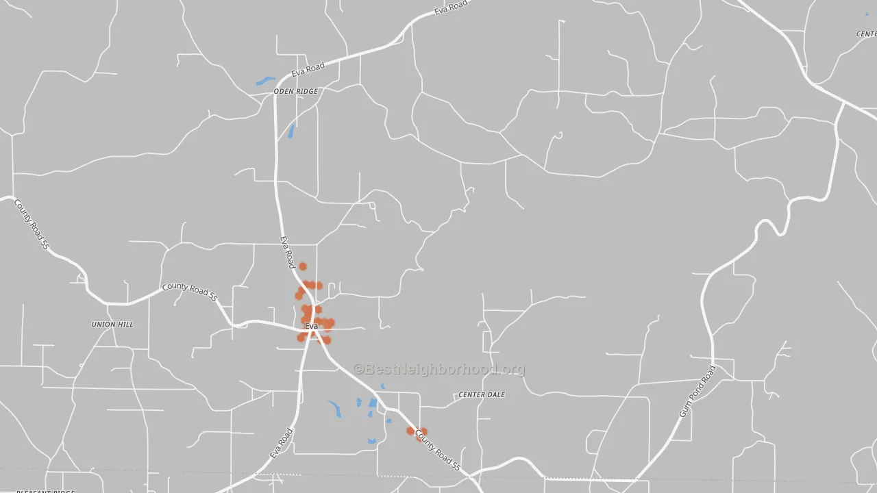 Bike Grade map of Eva, AL