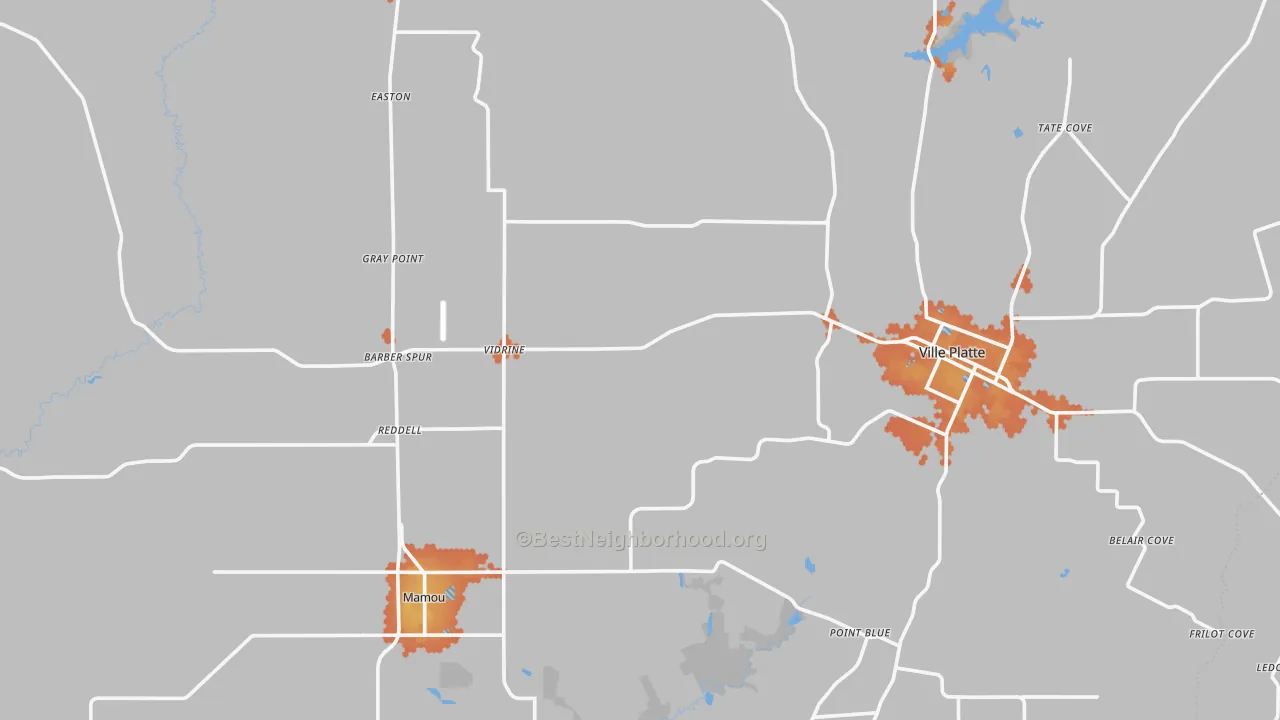 Bike Grade map of Evangeline Parish, LA