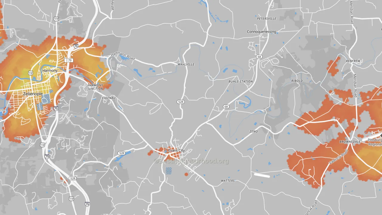 Bike Grade map of Evans City, PA