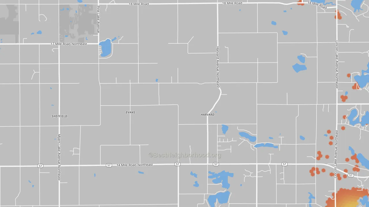 Bike Grade map of Evans, MI