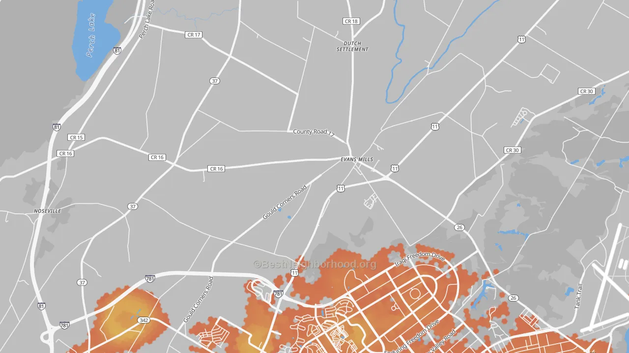 Bike Grade map of Evans Mills, NY
