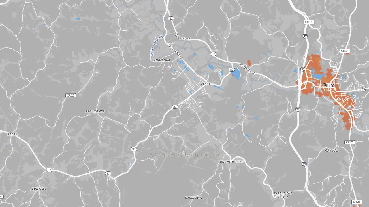 Bike Grade map of Evans, WV