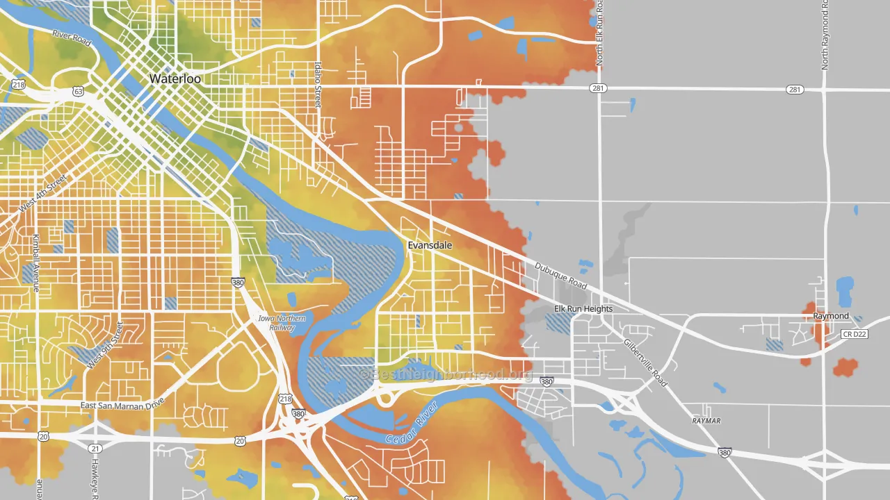 Bike Grade map of Evansdale, IA