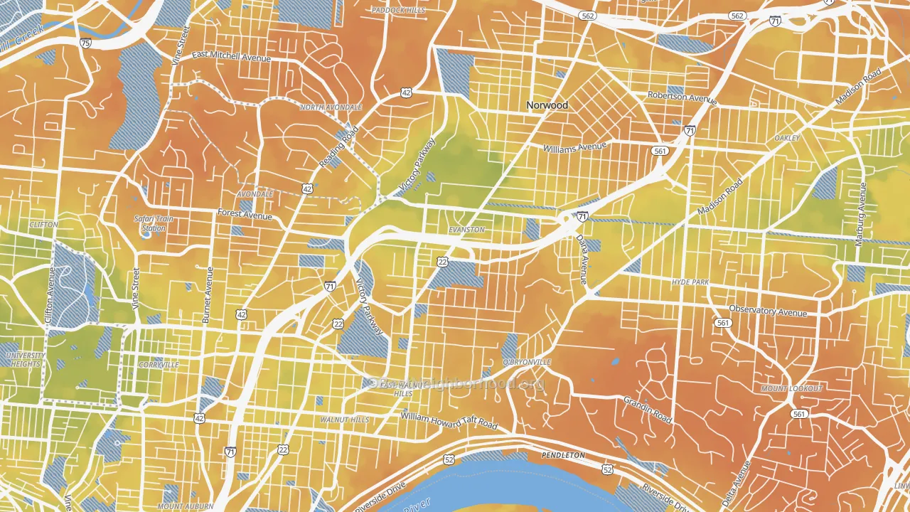 Bike Grade map of Evanston, Cincinnati, OH