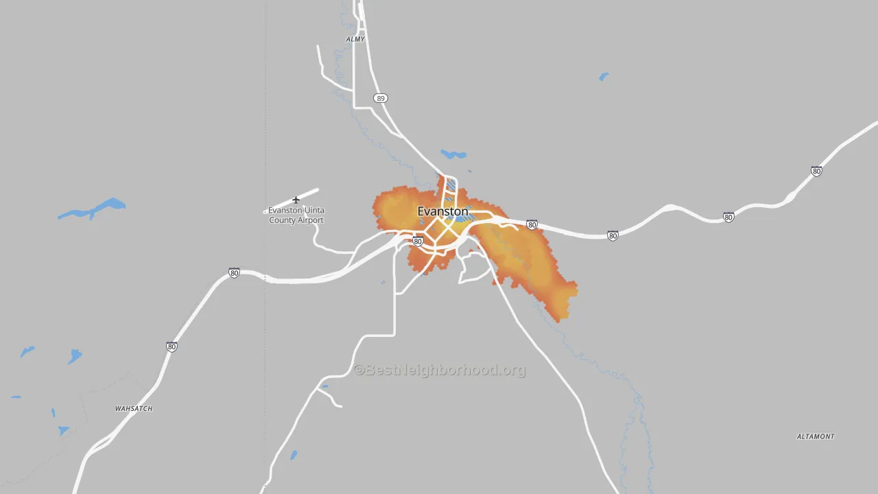 Bike Grade map of Evanston, WY