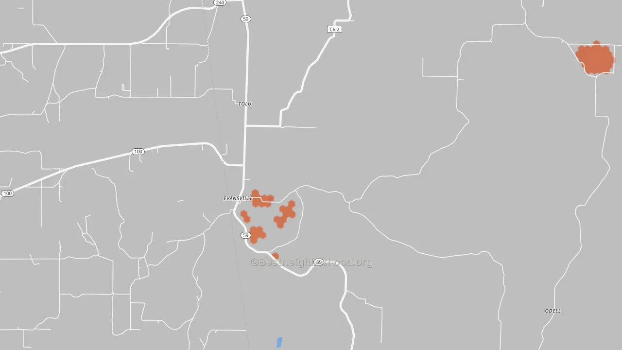 Bike Grade map of Evansville, AR