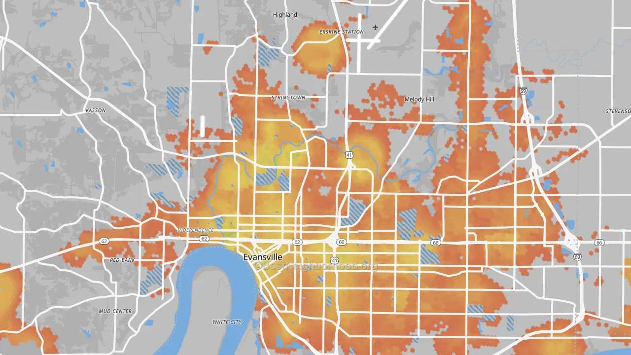 Bike Grade map of Evansville, IN
