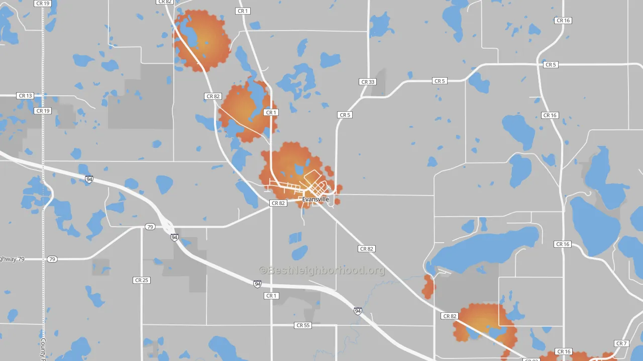 Bike Grade map of Evansville, MN