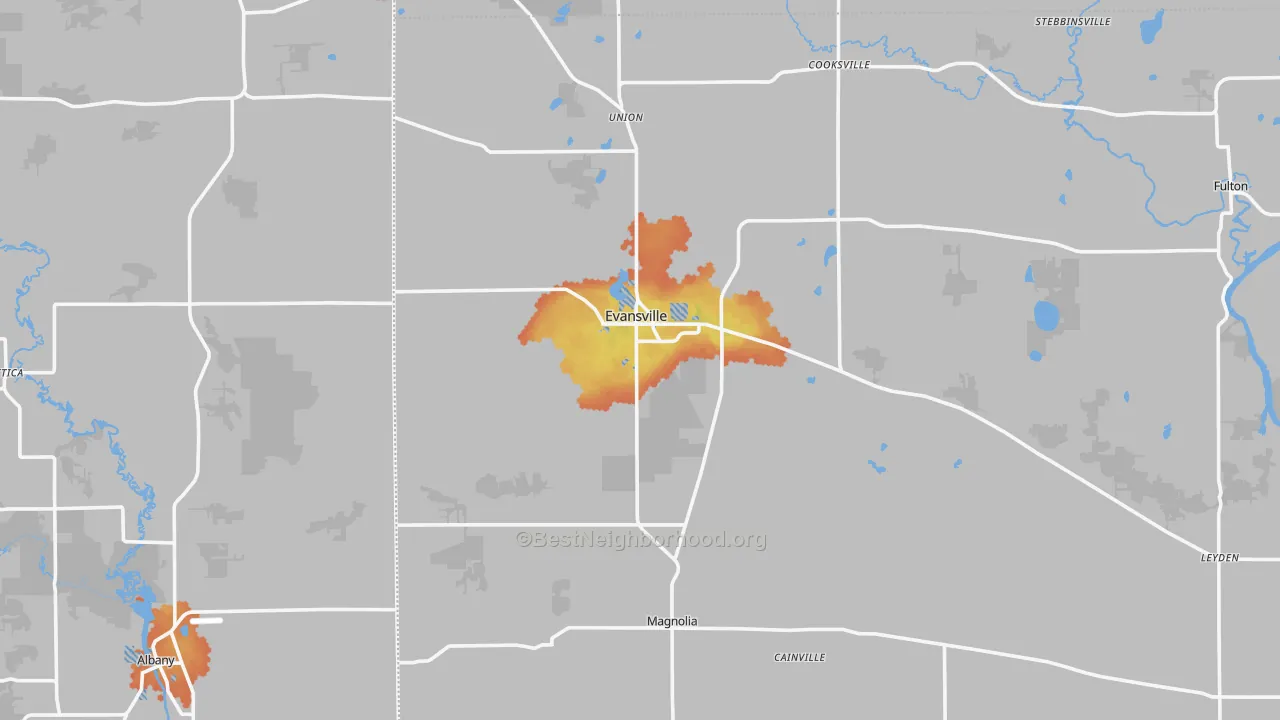Bike Grade map of Evansville, WI