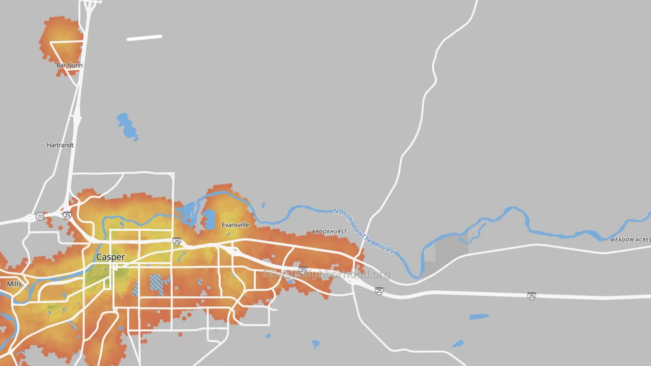 Bike Grade map of Evansville, WY