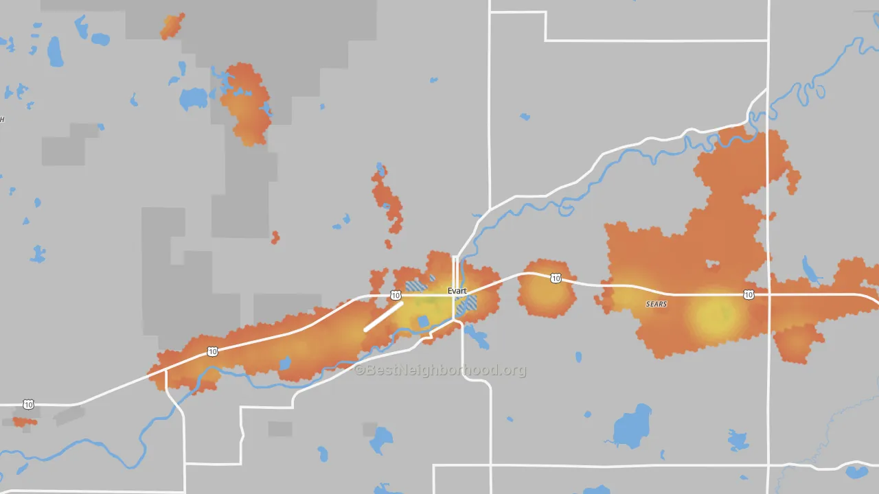 Bike Grade map of Evart, MI