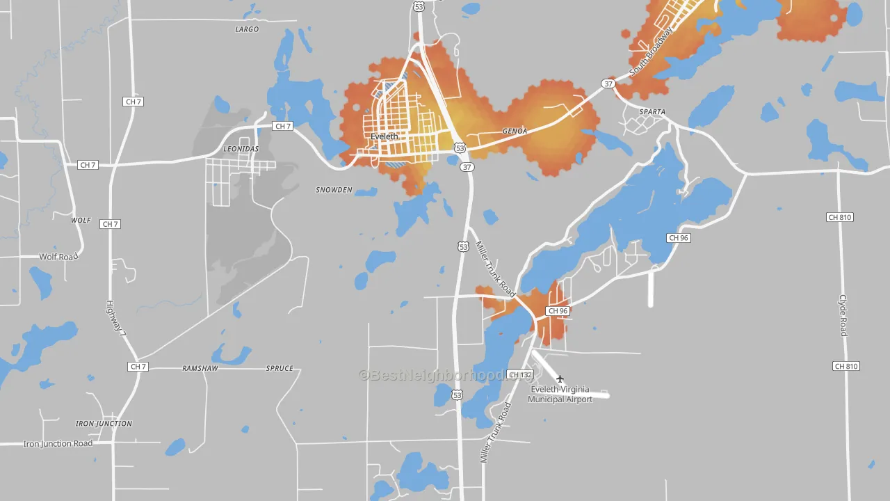 Bike Grade map of Eveleth, MN