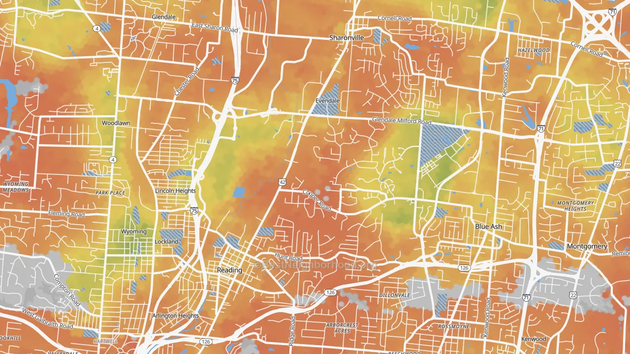 Bike Grade map of Evendale, OH