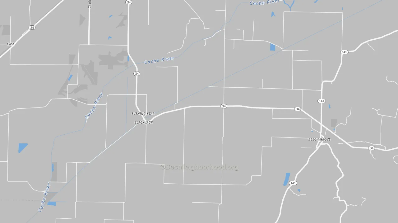 Bike Grade map of Evening Star, AR