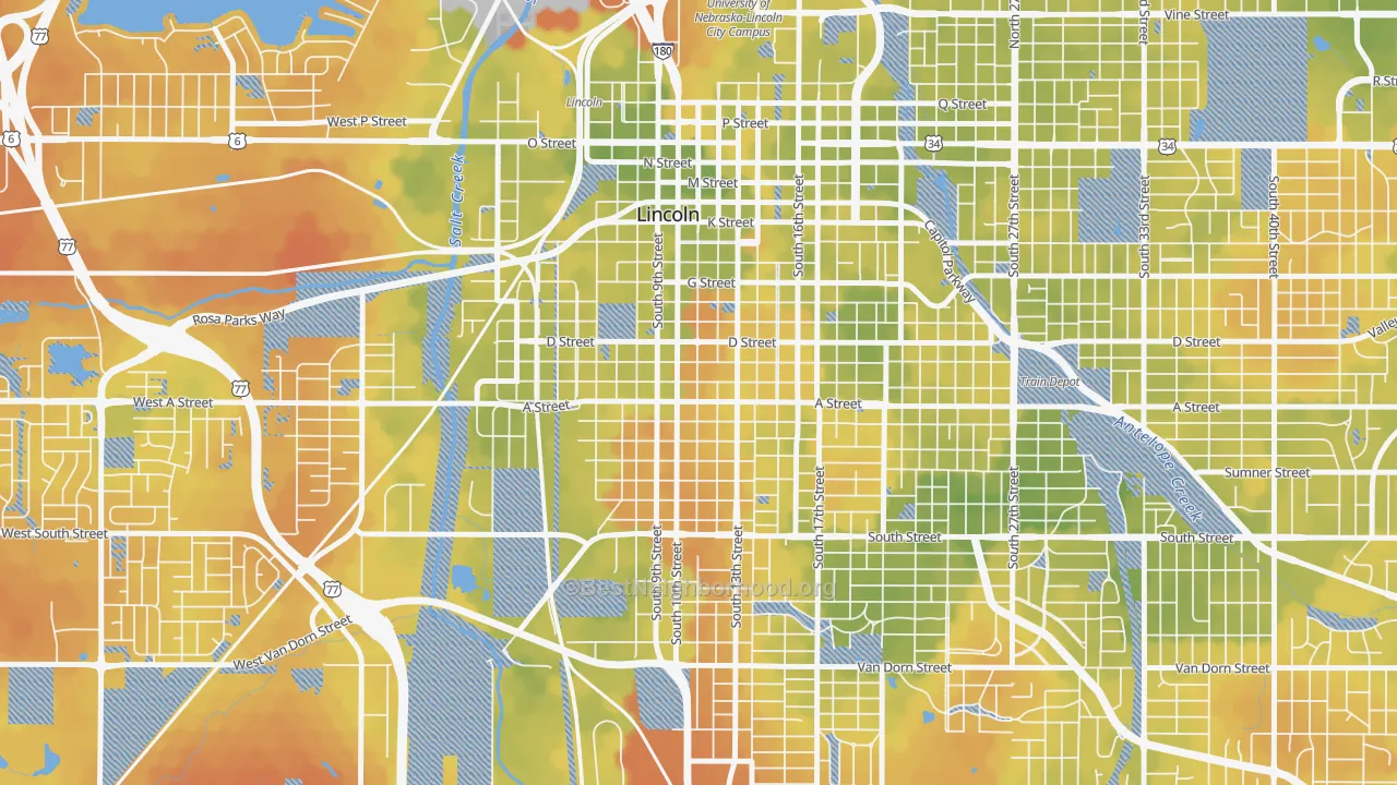 Bike Grade map of Everett, Lincoln, NE