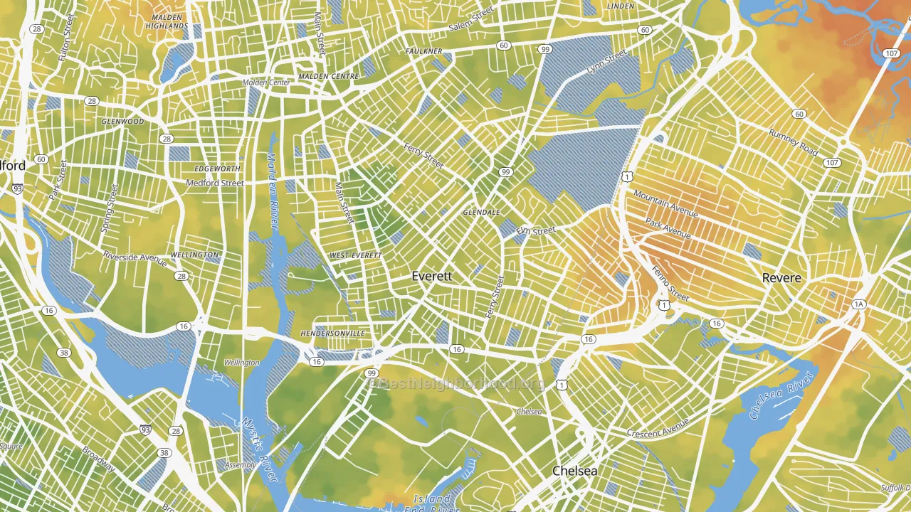 Bike Grade map of Everett, MA