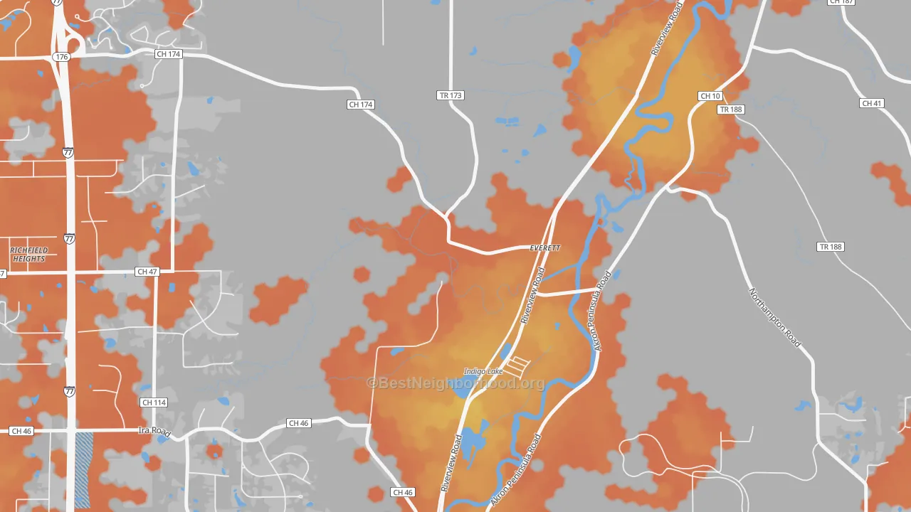 Bike Grade map of Everett, OH