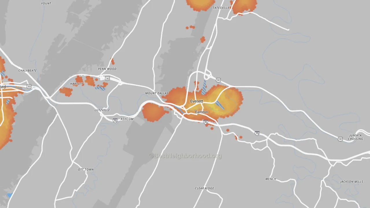 Bike Grade map of Everett, PA