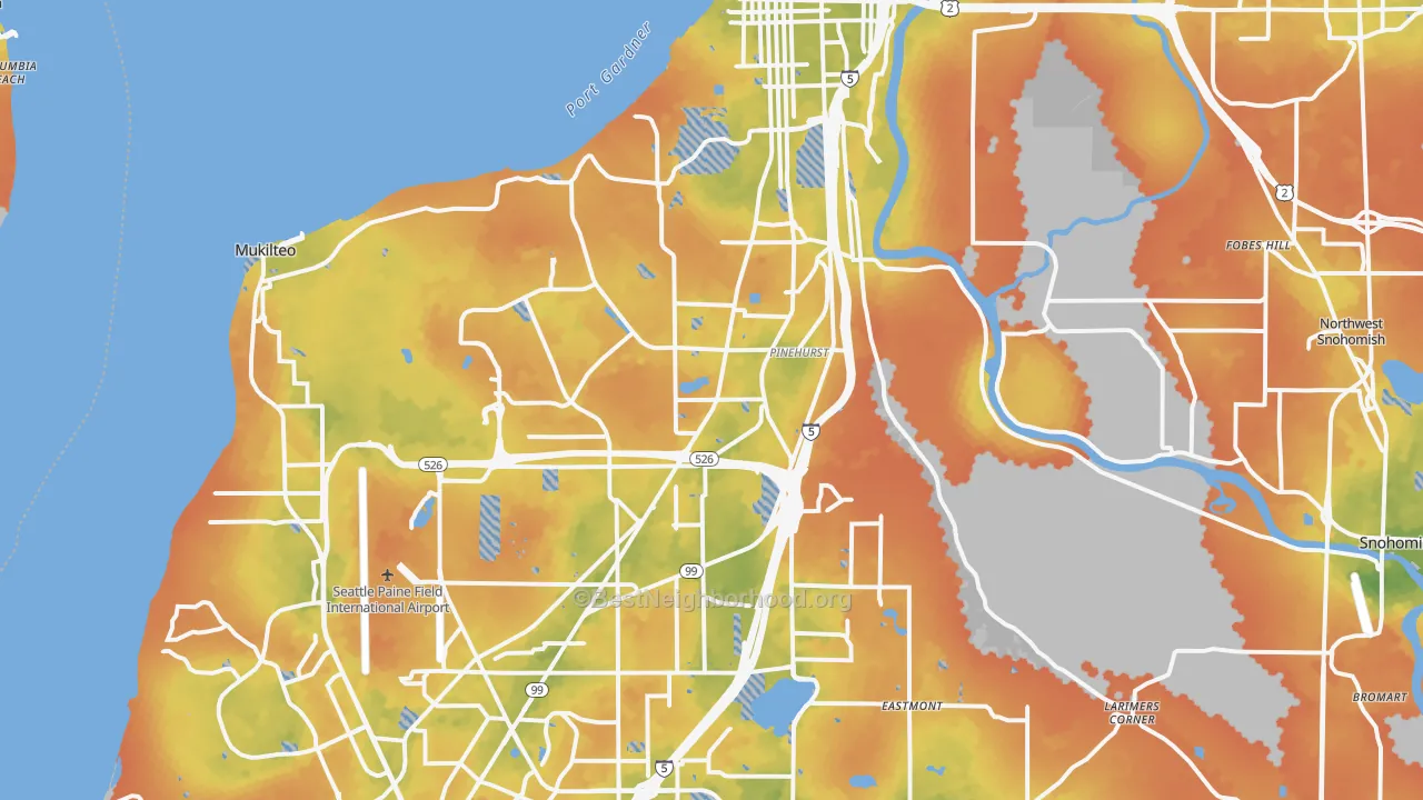 Bike Grade map of Everett, WA
