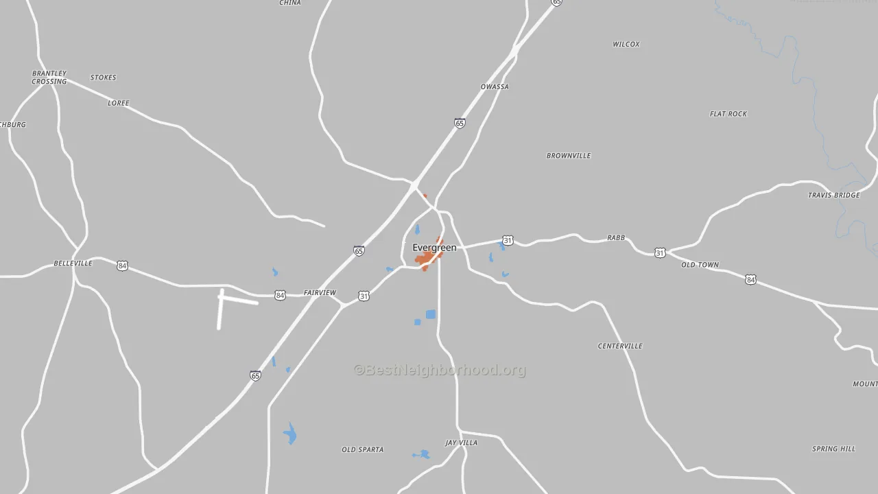 Bike Grade map of Evergreen, AL