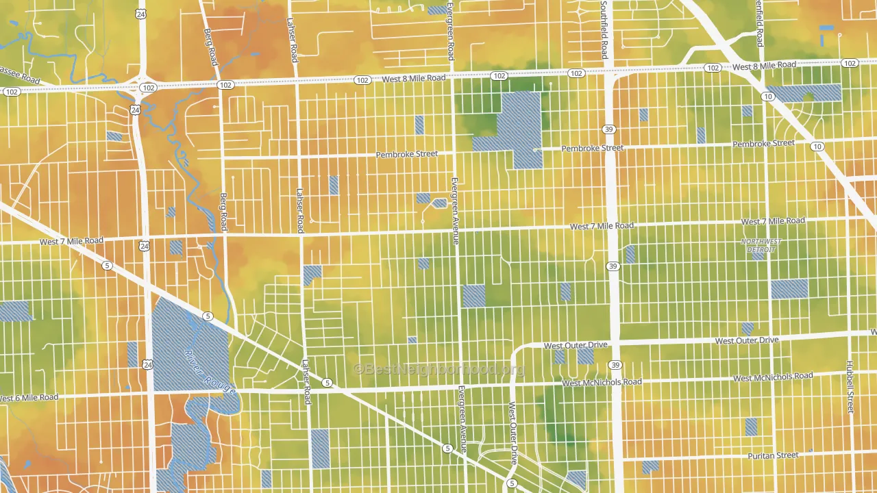 Bike Grade map of Evergreen, Detroit, MI