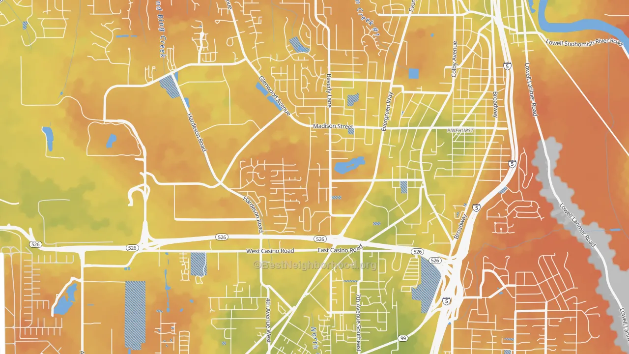 Bike Grade map of Evergreen, Everett, WA