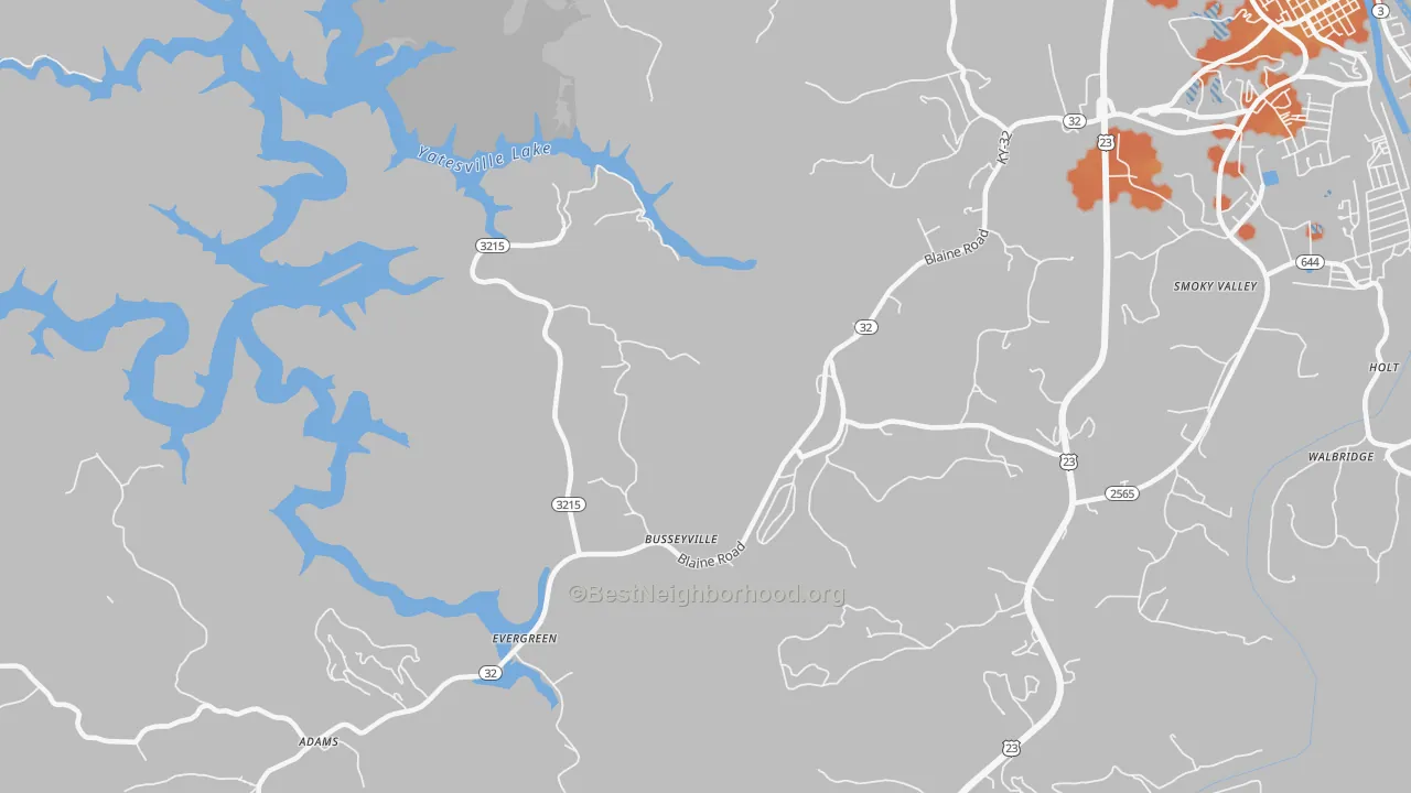 Bike Grade map of Evergreen, KY