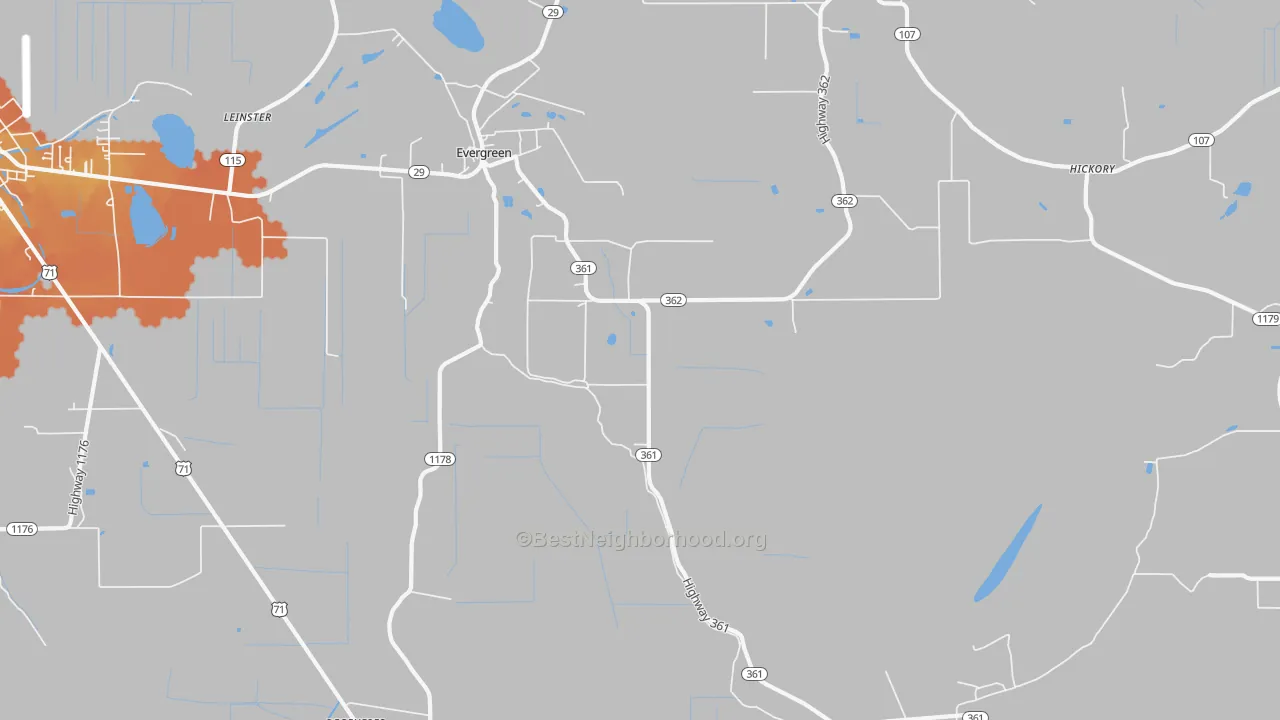 Bike Grade map of Evergreen, LA