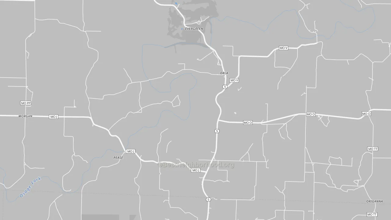 Bike Grade map of Evergreen, MO