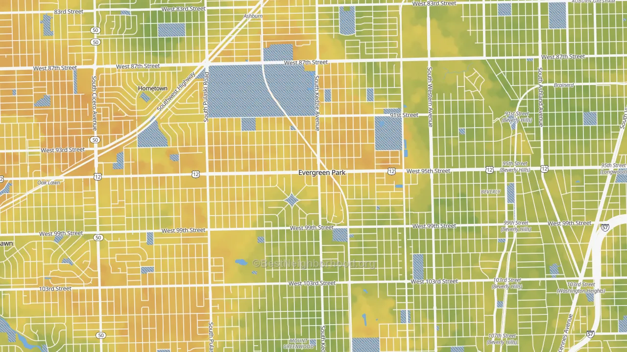 Bike Grade map of Evergreen Park, IL