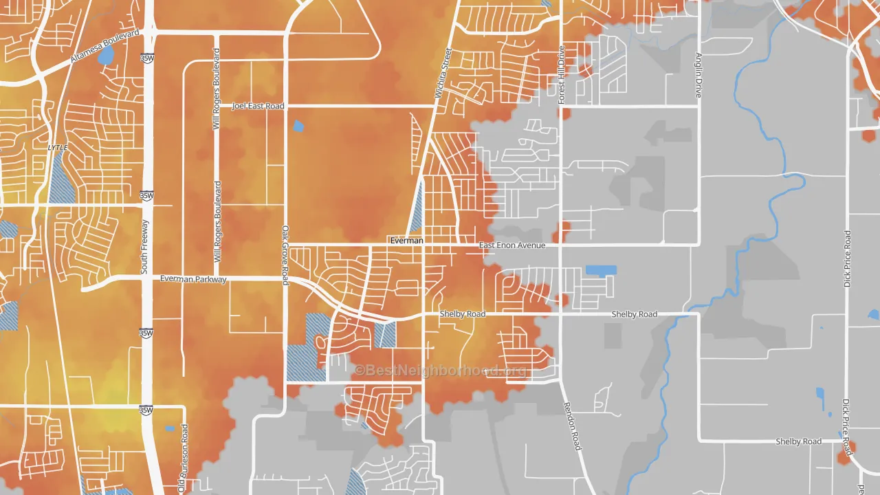 Bike Grade map of Everman, TX