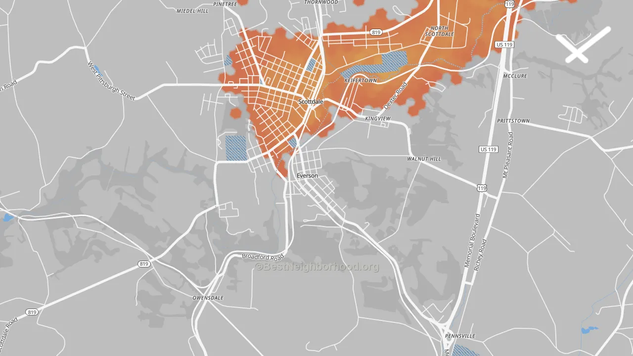 Bike Grade map of Everson, PA