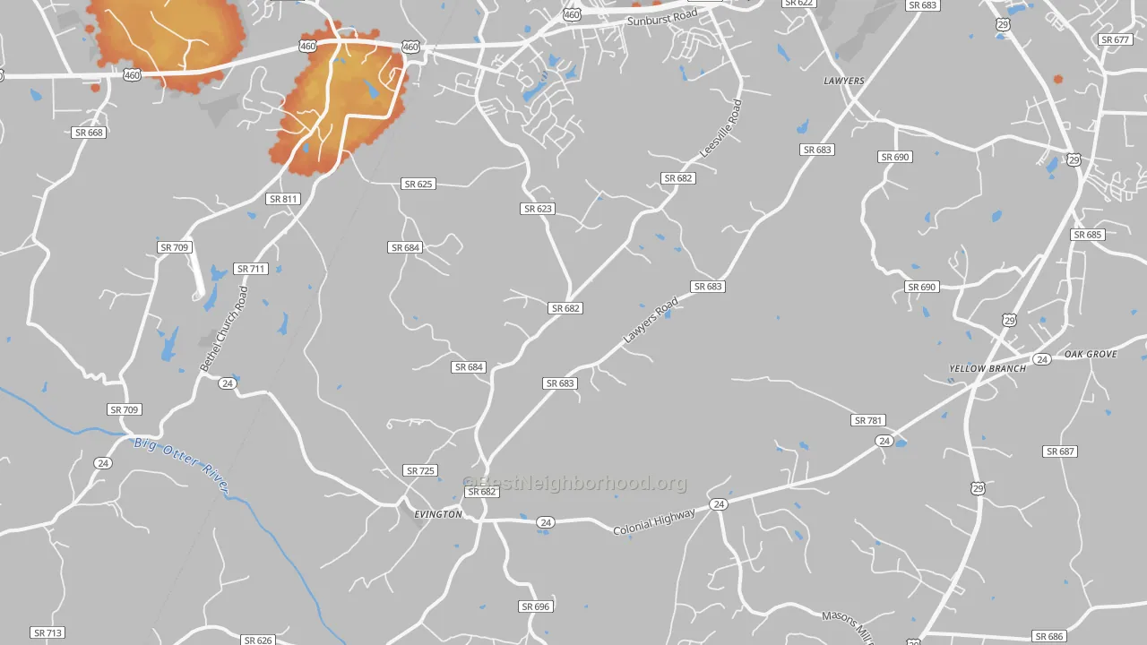 Bike Grade map of Evington, VA